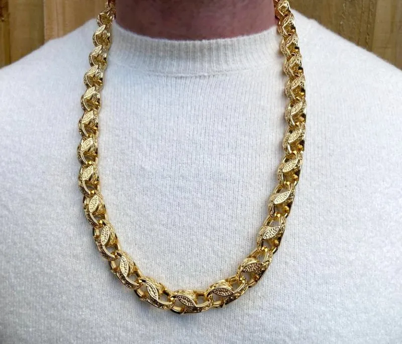 15mm Gold Filled Tulip Patterned Belcher Chain 28 Inches
