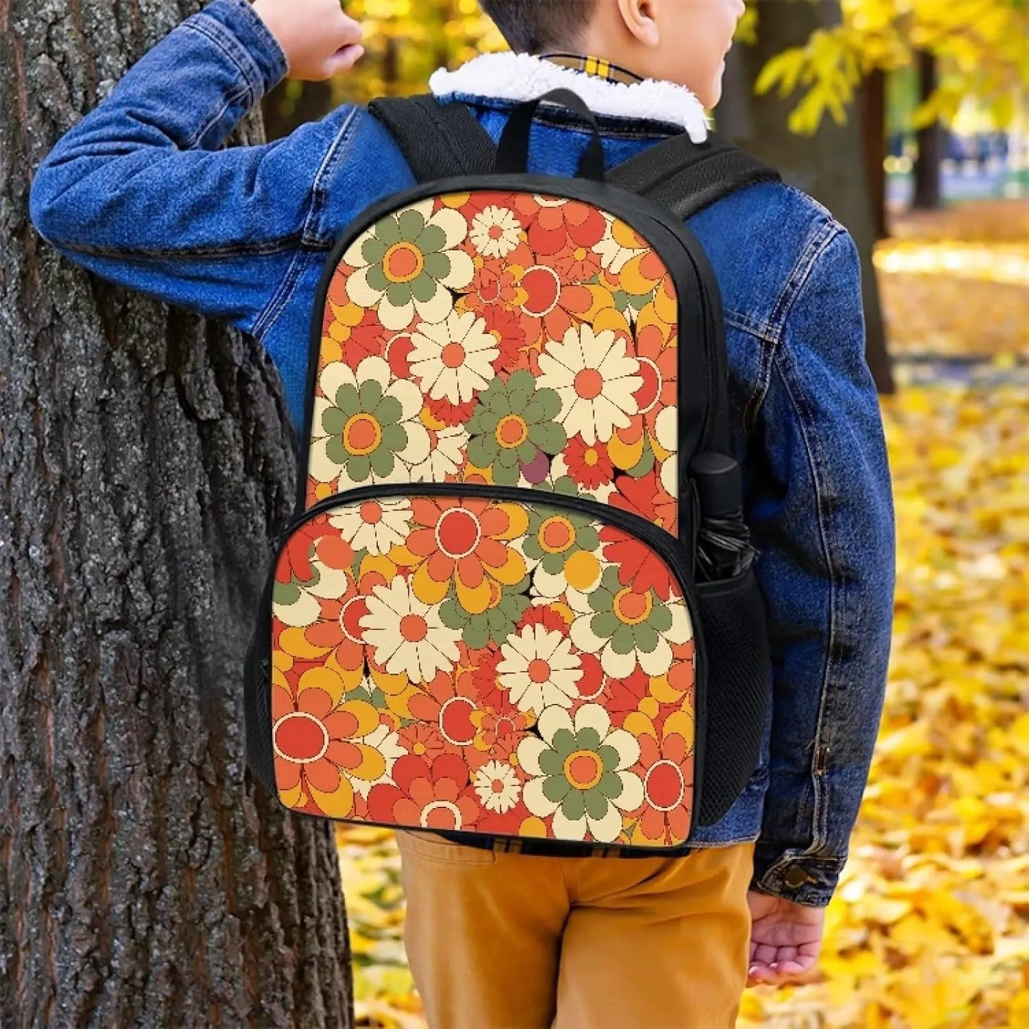 Abstract Hippie Flower Girls School Backpack Large Capacity Lightweight Colorful Bookbags Casual Shoulder Rucksack 17 Inch School Bags for Kids Teenage Students