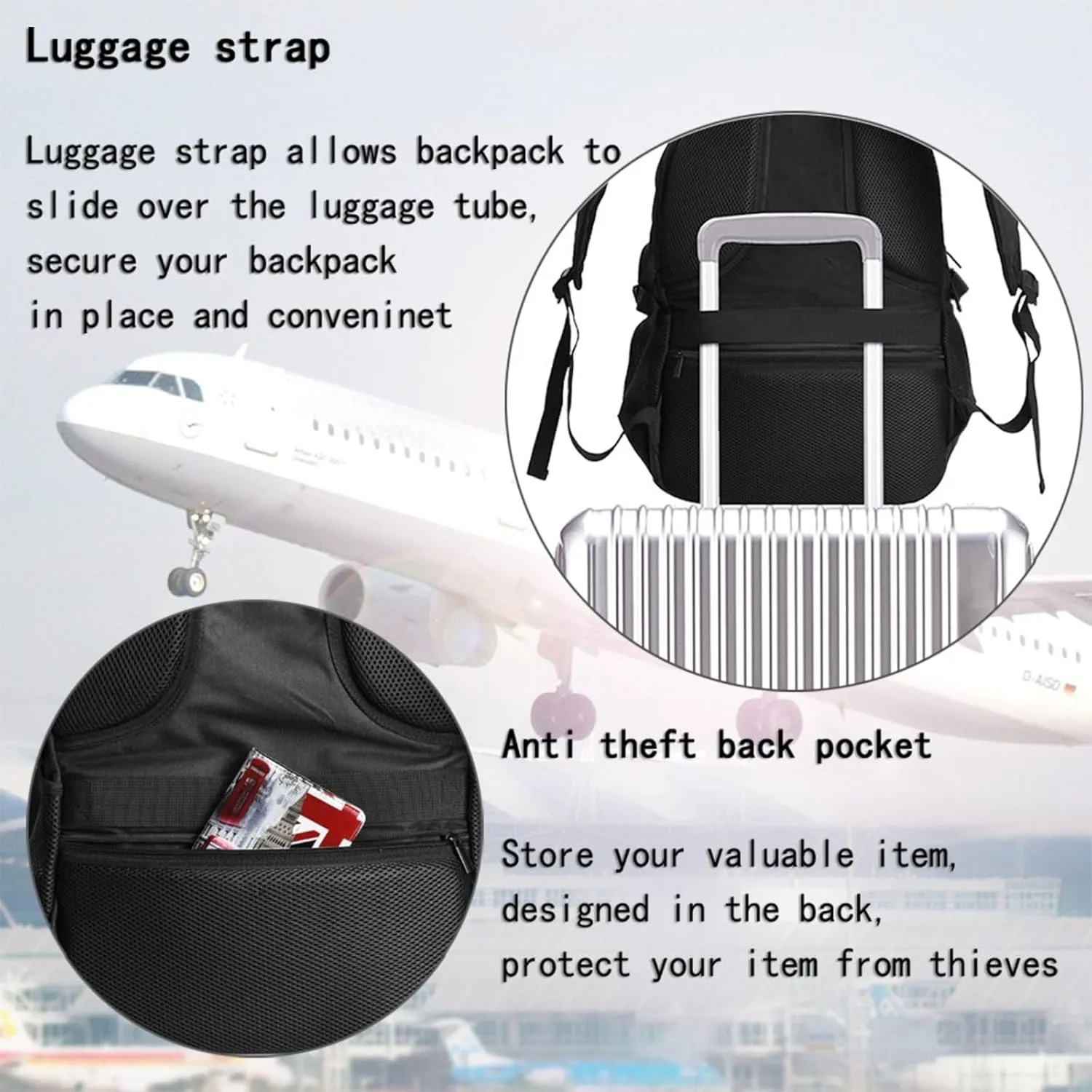 American Hockey Flag Travel Backpack Laptop Backpacks Business Rucksack Outdoor Daypack Large Sport Bag with Luggage Strap USB Charging Port for Hiking Working