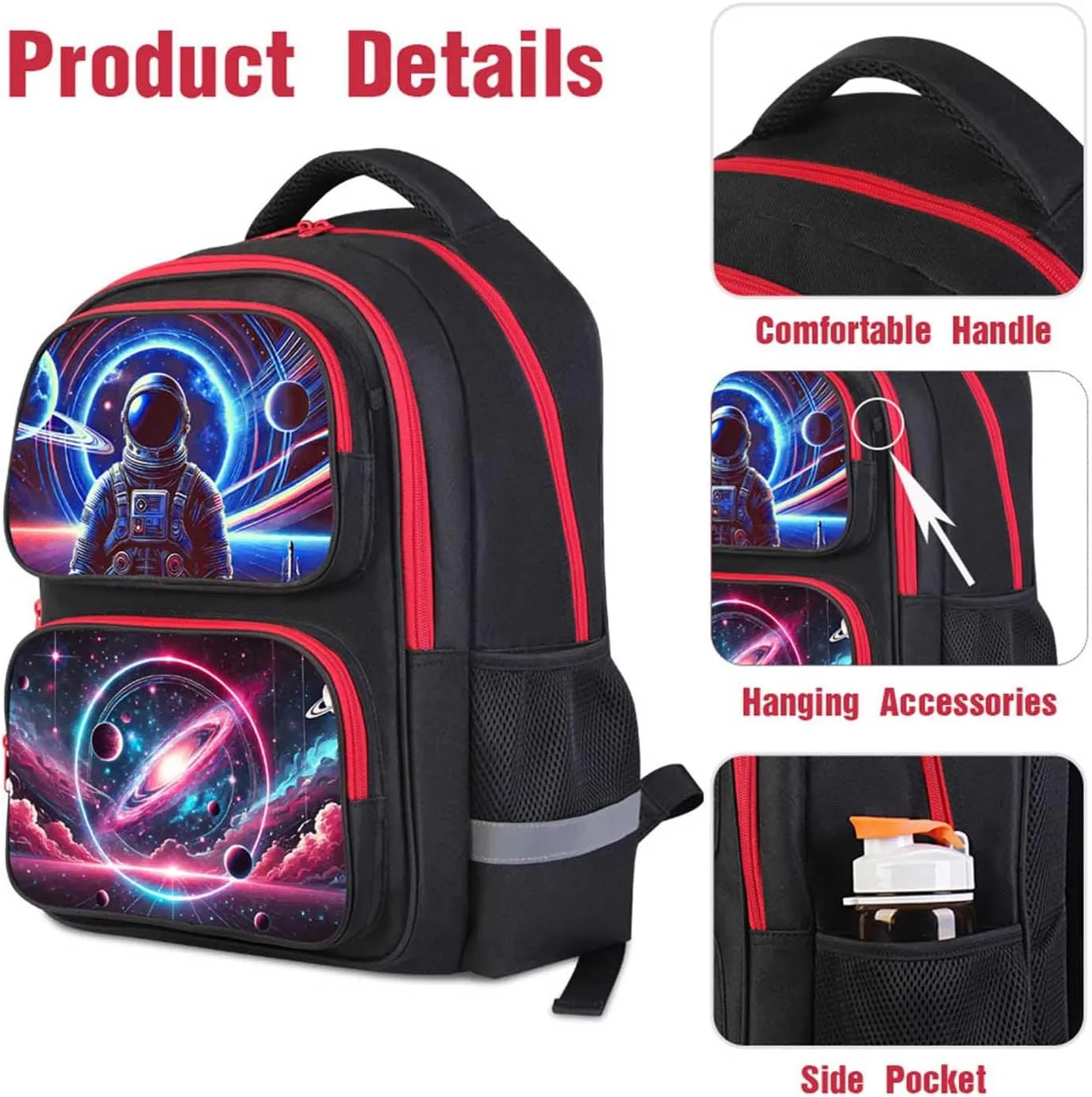 Astronaut Kids Backpack for Boys and Girls, School Bag with Printed Galaxy Space Pattern, 17" Lightweight Large Capacity Bookbag, Suitable for Elementary and Middle School Student Aged 618