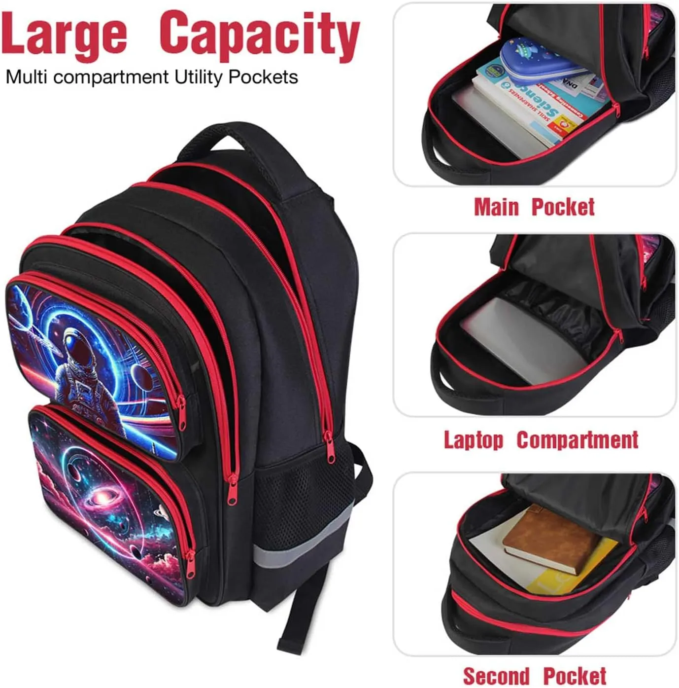 Astronaut Kids Backpack for Boys and Girls, School Bag with Printed Galaxy Space Pattern, 17" Lightweight Large Capacity Bookbag, Suitable for Elementary and Middle School Student Aged 618
