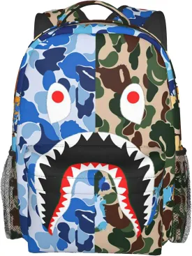 Backpack Shark Teeth Camo Backpacks Travel Laptop Daypack Big Capacity Bookbag Fashion Durable Back Pack for Men and Women-ClassicColor