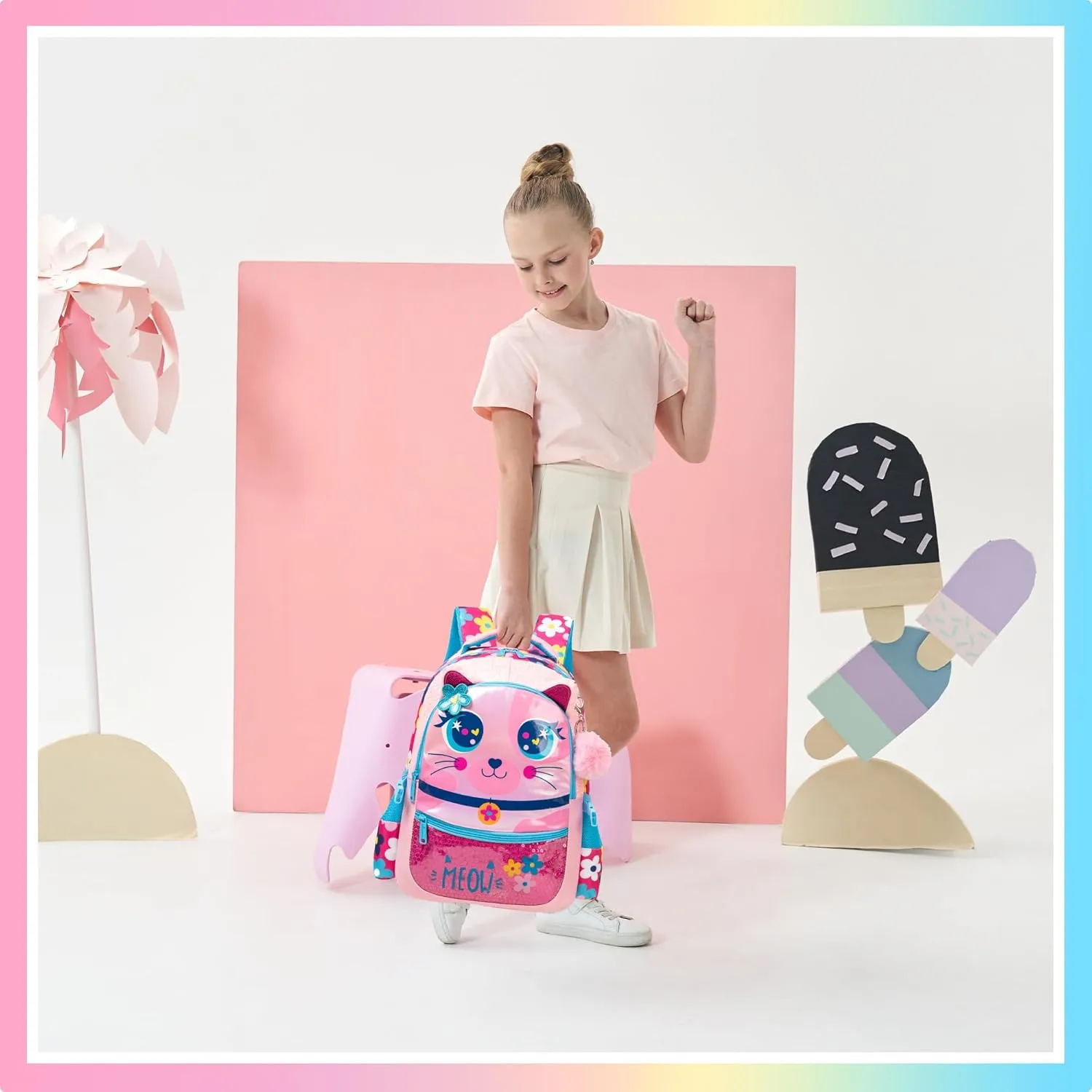 Backpacks for Girls School Bag Cute Girls Backpacks Ages 8-10 Kids Bookbag Set Travel Backpack for Preschool Kindergarten Elementary Students Backpack to School Supplies