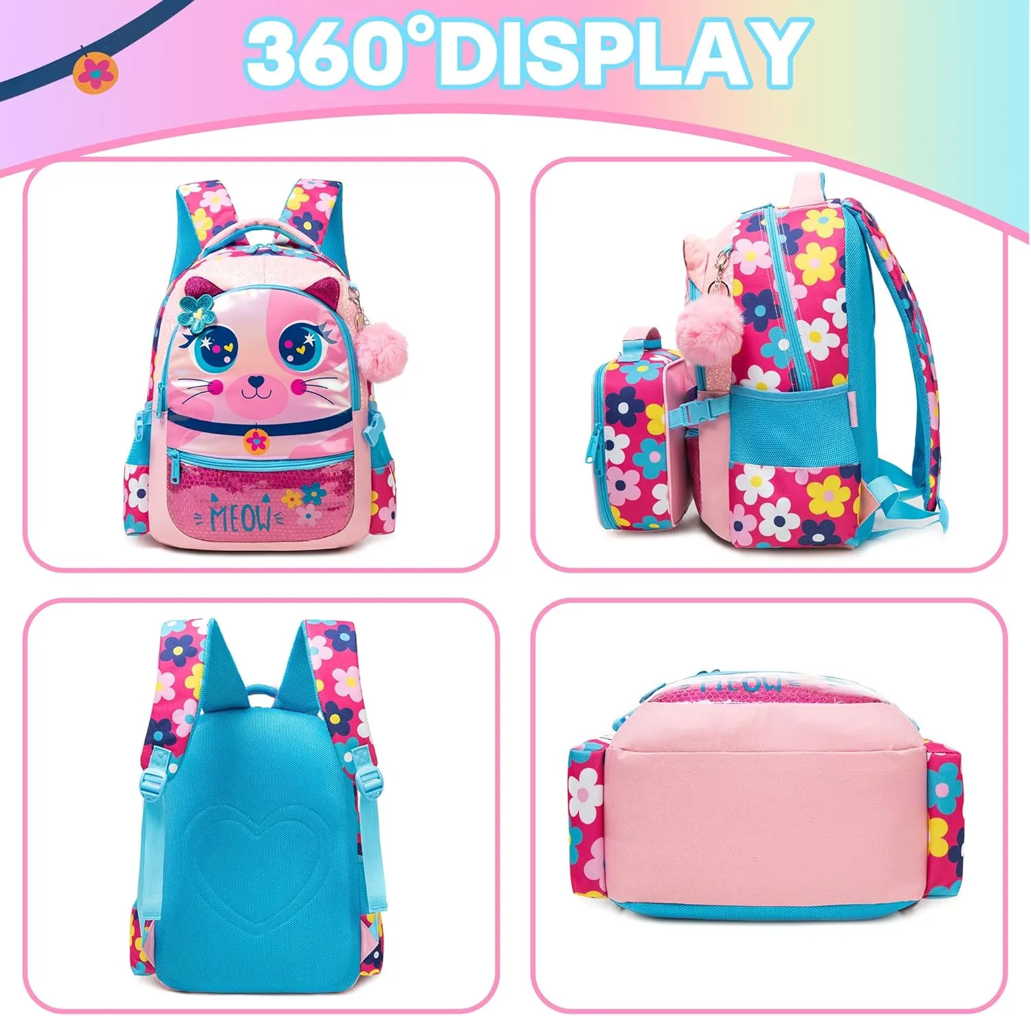 Backpacks for Girls School Bag Cute Girls Backpacks Ages 8-10 Kids Bookbag Set Travel Backpack for Preschool Kindergarten Elementary Students Backpack to School Supplies
