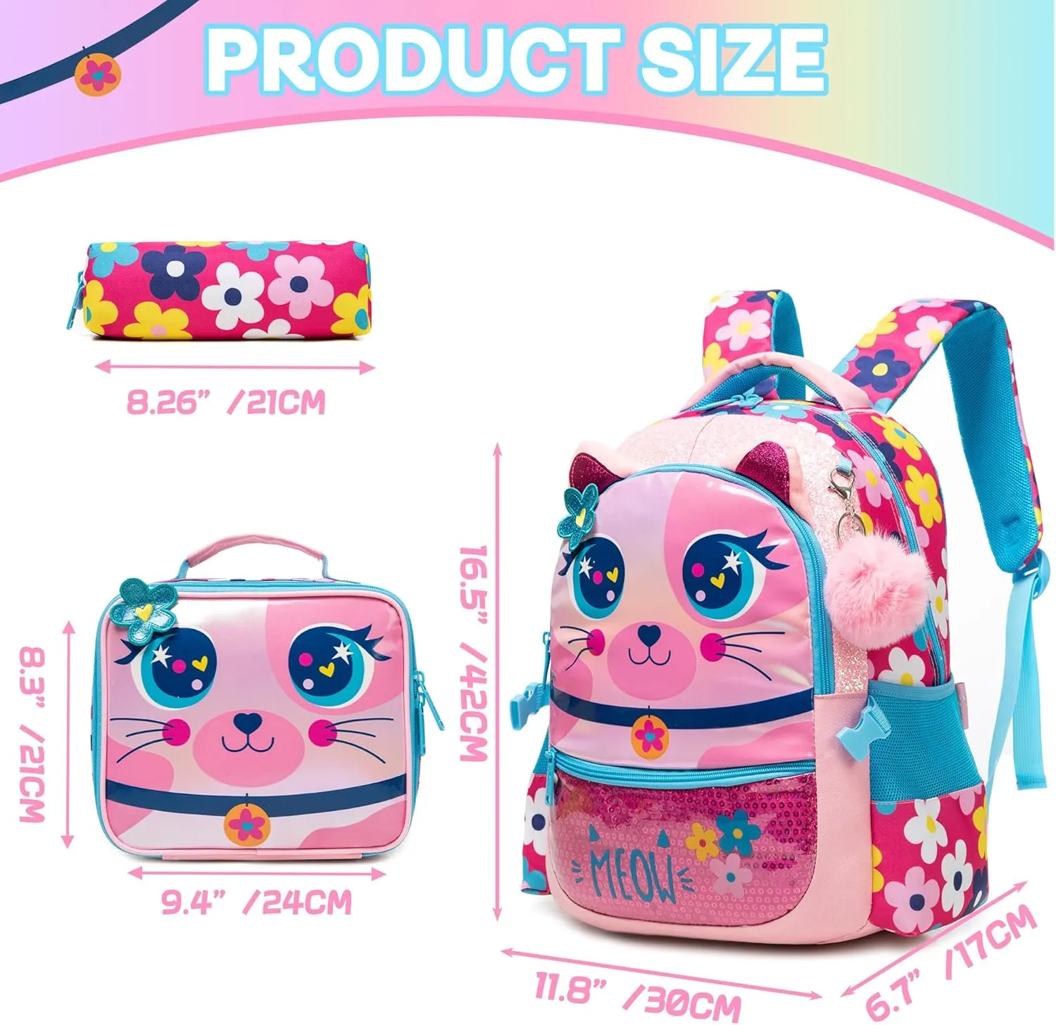 Backpacks for Girls School Bag Cute Girls Backpacks Ages 8-10 Kids Bookbag Set Travel Backpack for Preschool Kindergarten Elementary Students Backpack to School Supplies