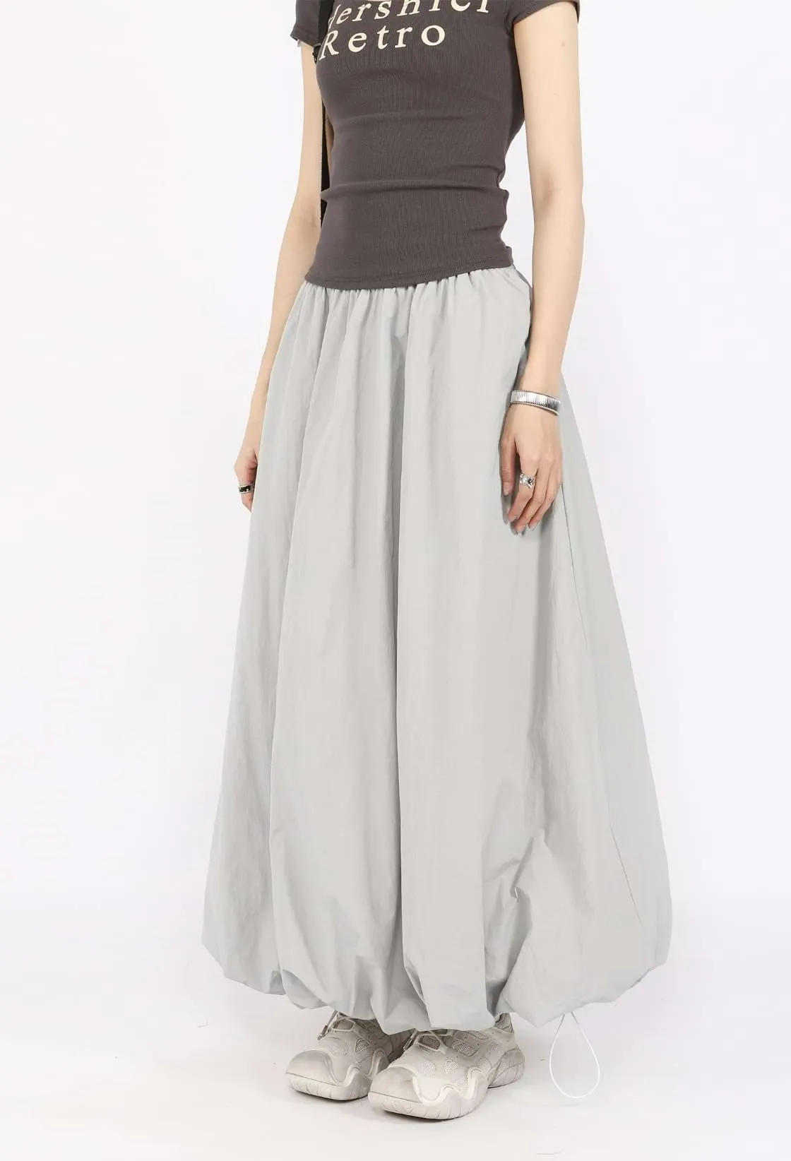 Balloon Hem Parachute Maxi Skirt