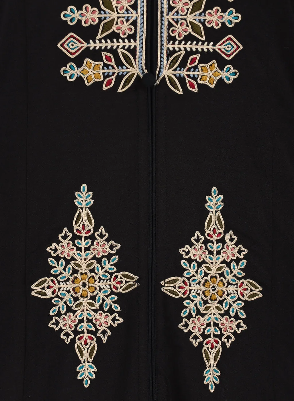 Black Long Geometrical Embroidered Dress with Frilled Hem