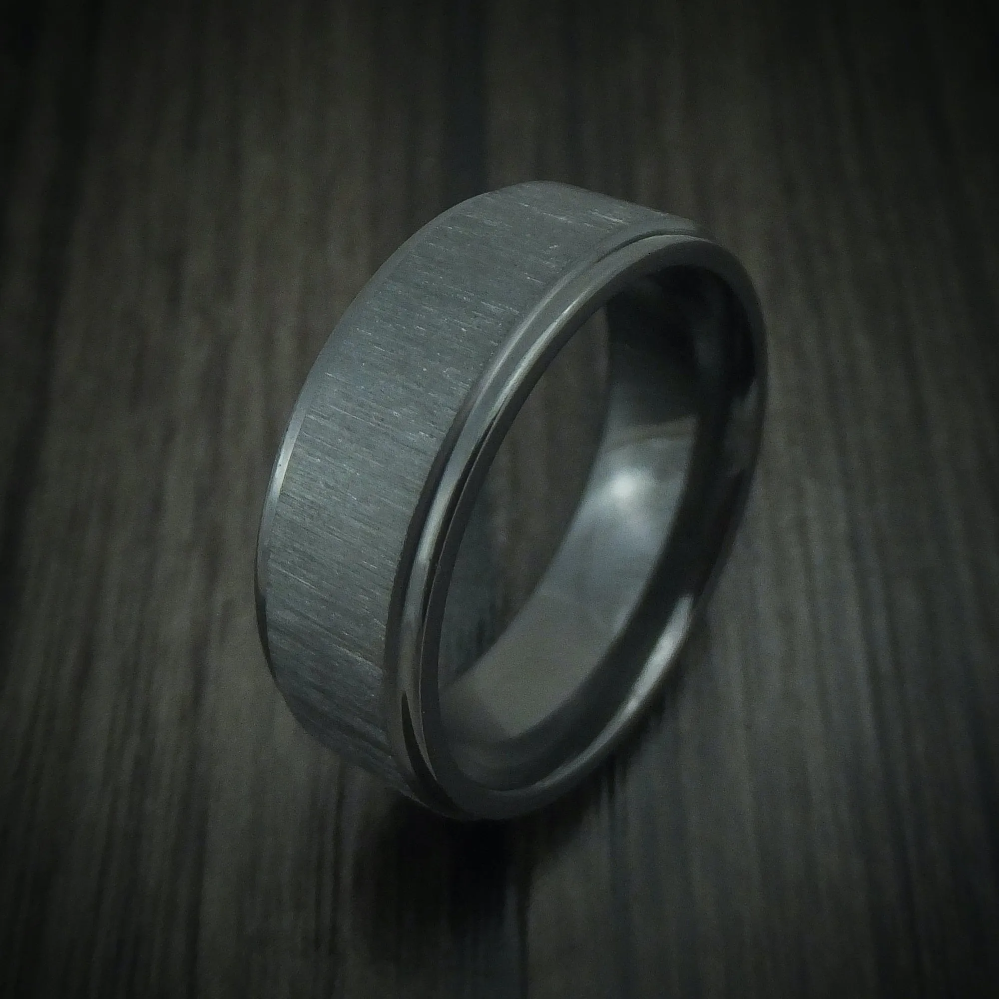 Black Titanium Men's Ring with Cross Satin Finish