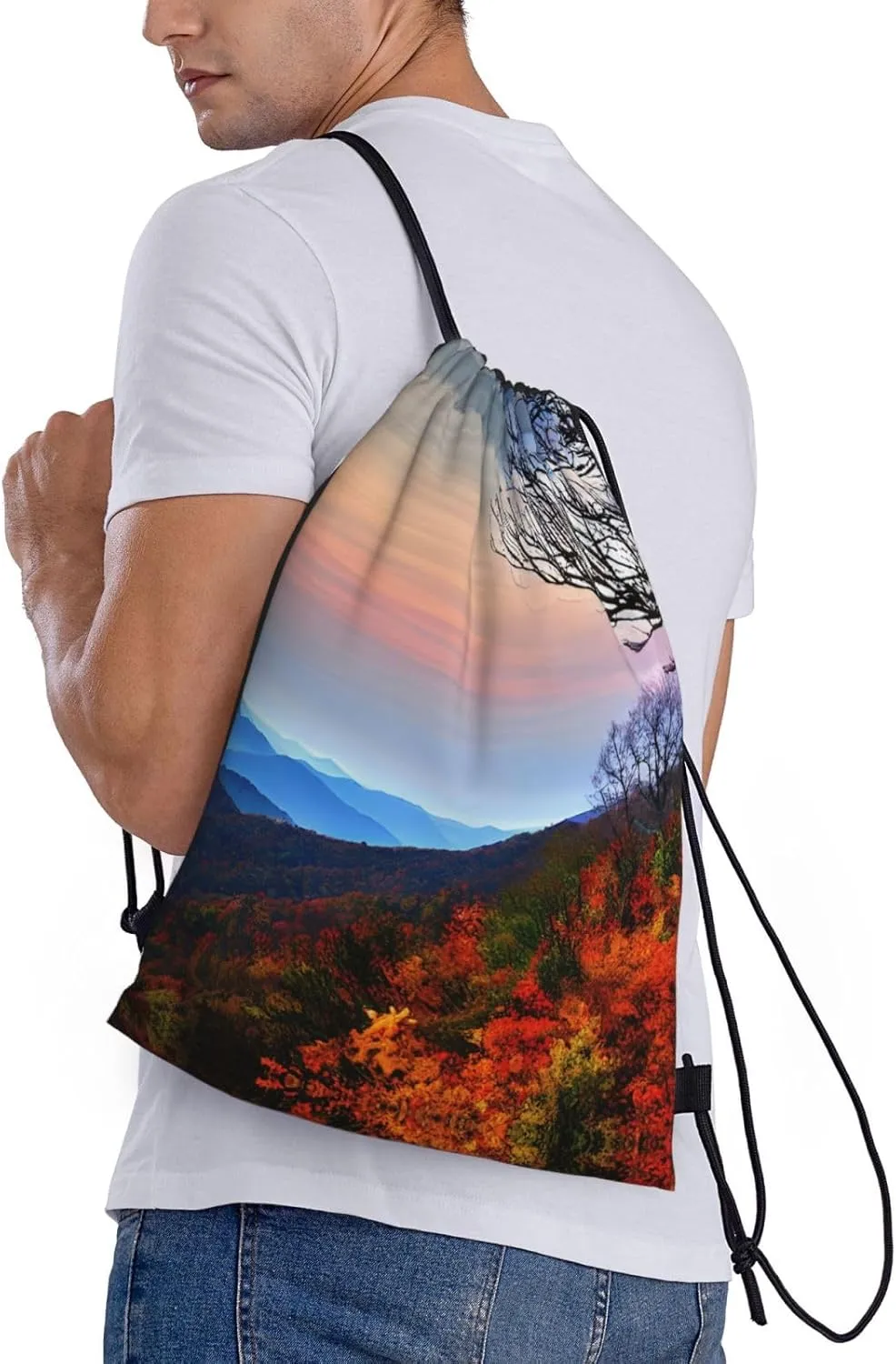 Blue Ridge Mountains print Sports Drawstring Backpack String Swim Gym Bag for Women and Men Small Gym Bag