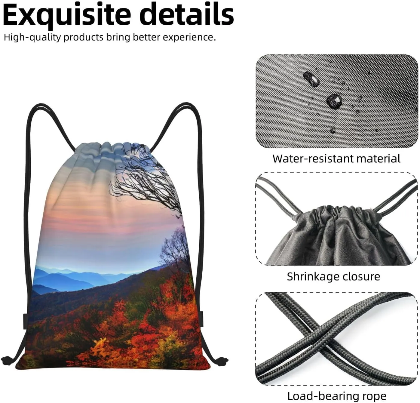 Blue Ridge Mountains print Sports Drawstring Backpack String Swim Gym Bag for Women and Men Small Gym Bag