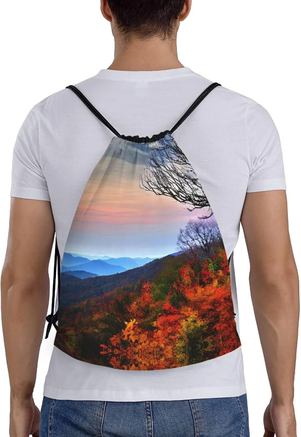 Blue Ridge Mountains print Sports Drawstring Backpack String Swim Gym Bag for Women and Men Small Gym Bag