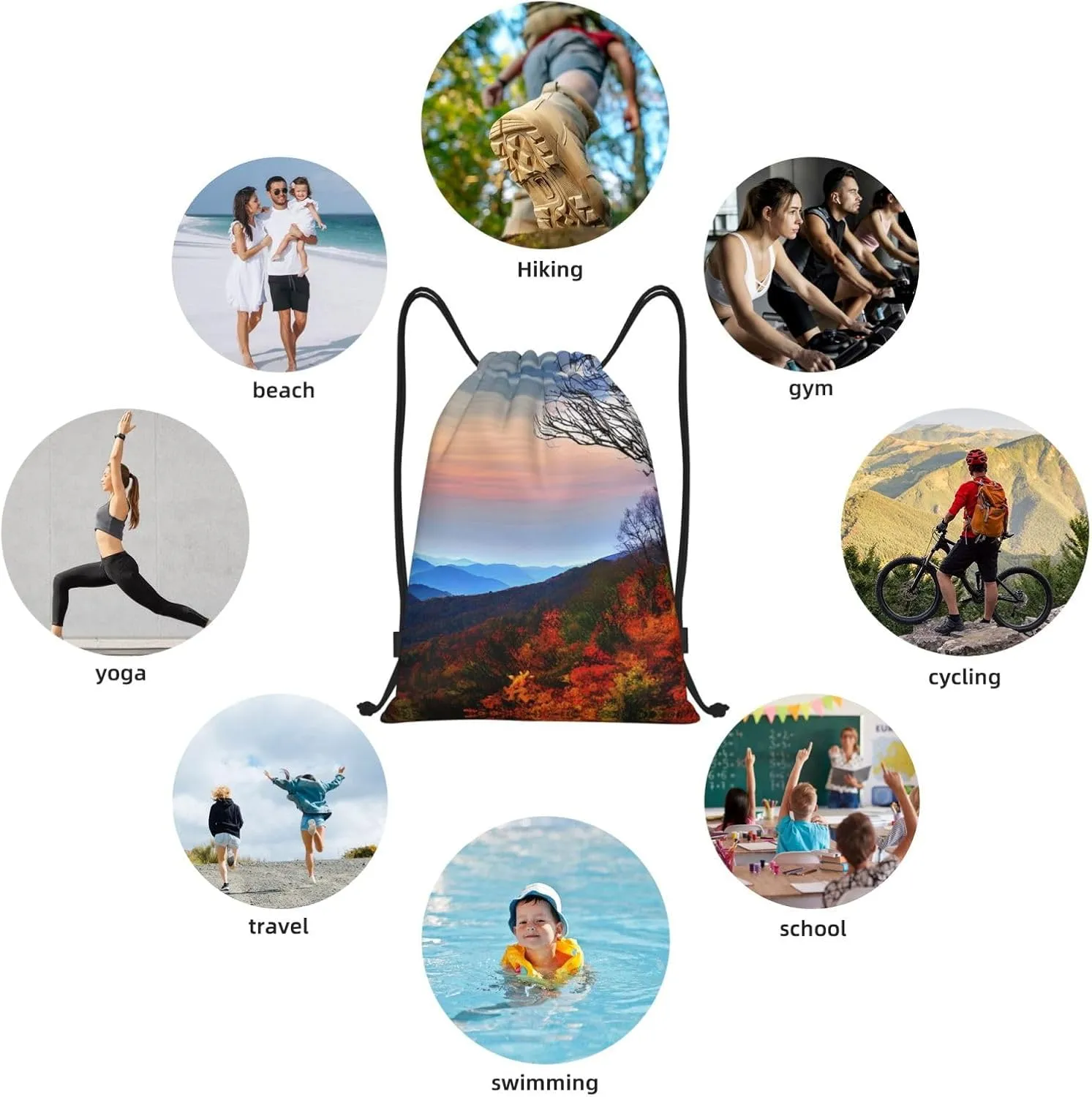 Blue Ridge Mountains print Sports Drawstring Backpack String Swim Gym Bag for Women and Men Small Gym Bag