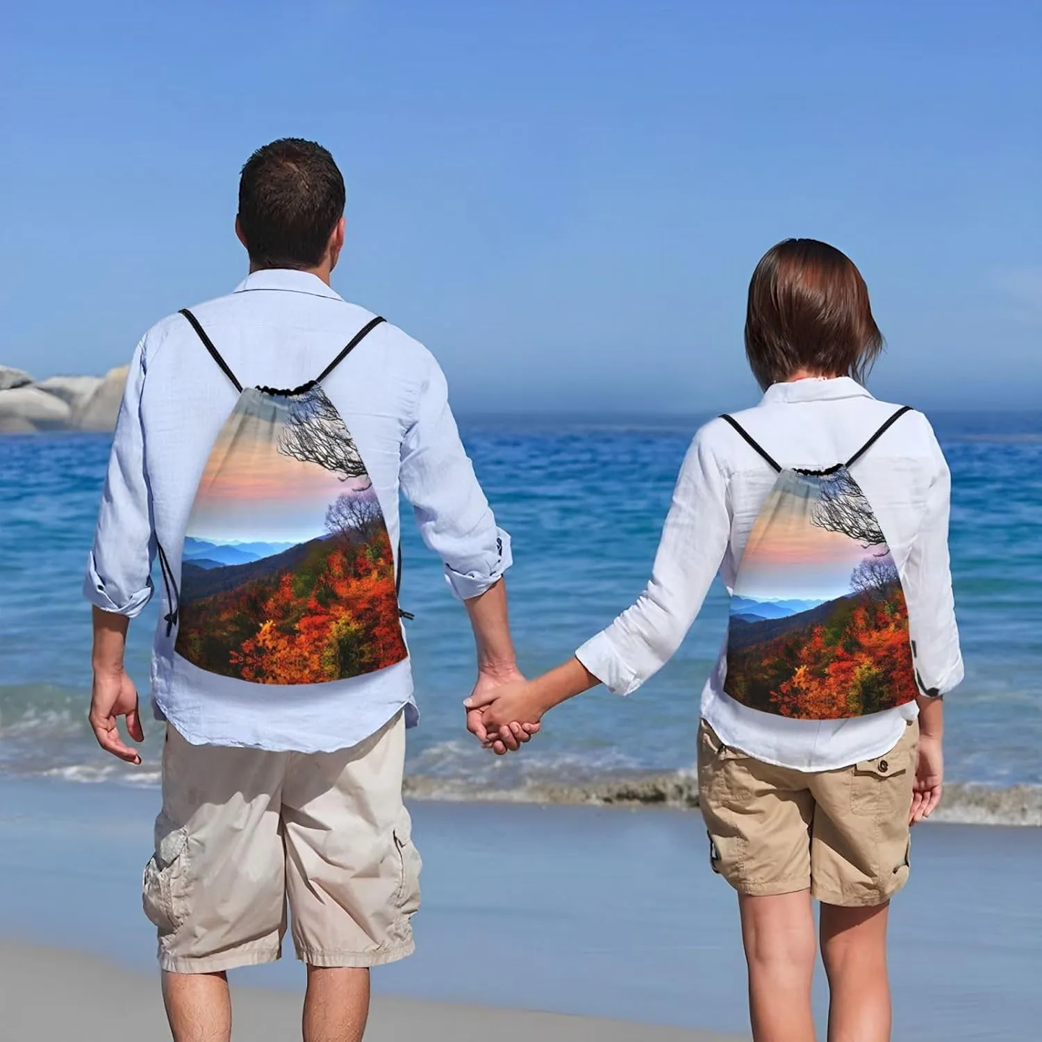 Blue Ridge Mountains print Sports Drawstring Backpack String Swim Gym Bag for Women and Men Small Gym Bag