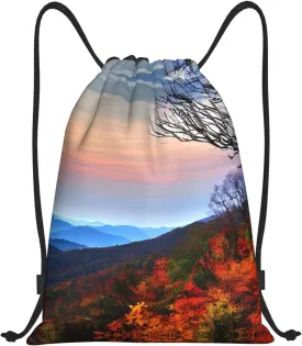 Blue Ridge Mountains print Sports Drawstring Backpack String Swim Gym Bag for Women and Men Small Gym Bag