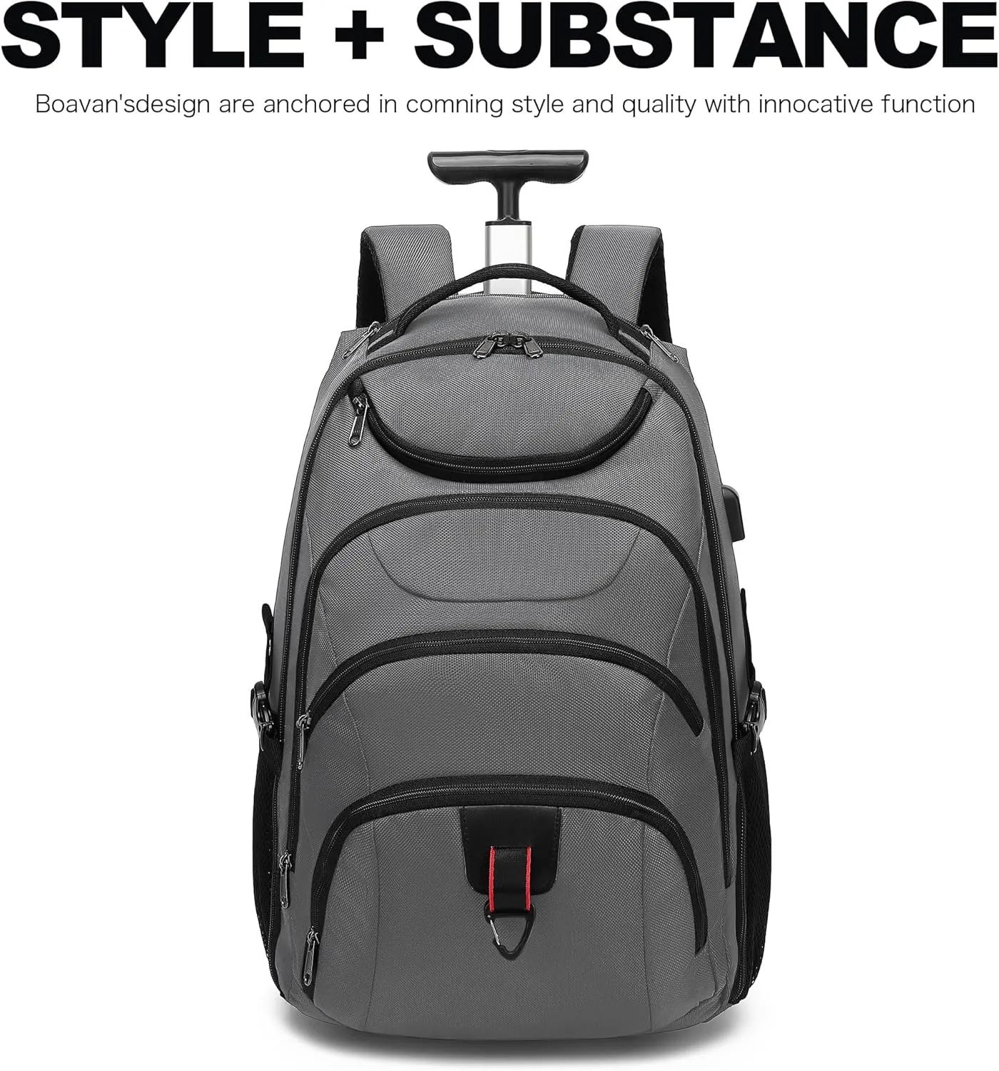 Boavan Rolling Backpack,Wheeled Backpack,Carry on Luggage Business Bag, Overnight College Computer Backpack Trolley Suitcase for Men Women Adults to TravelGray, 17.3