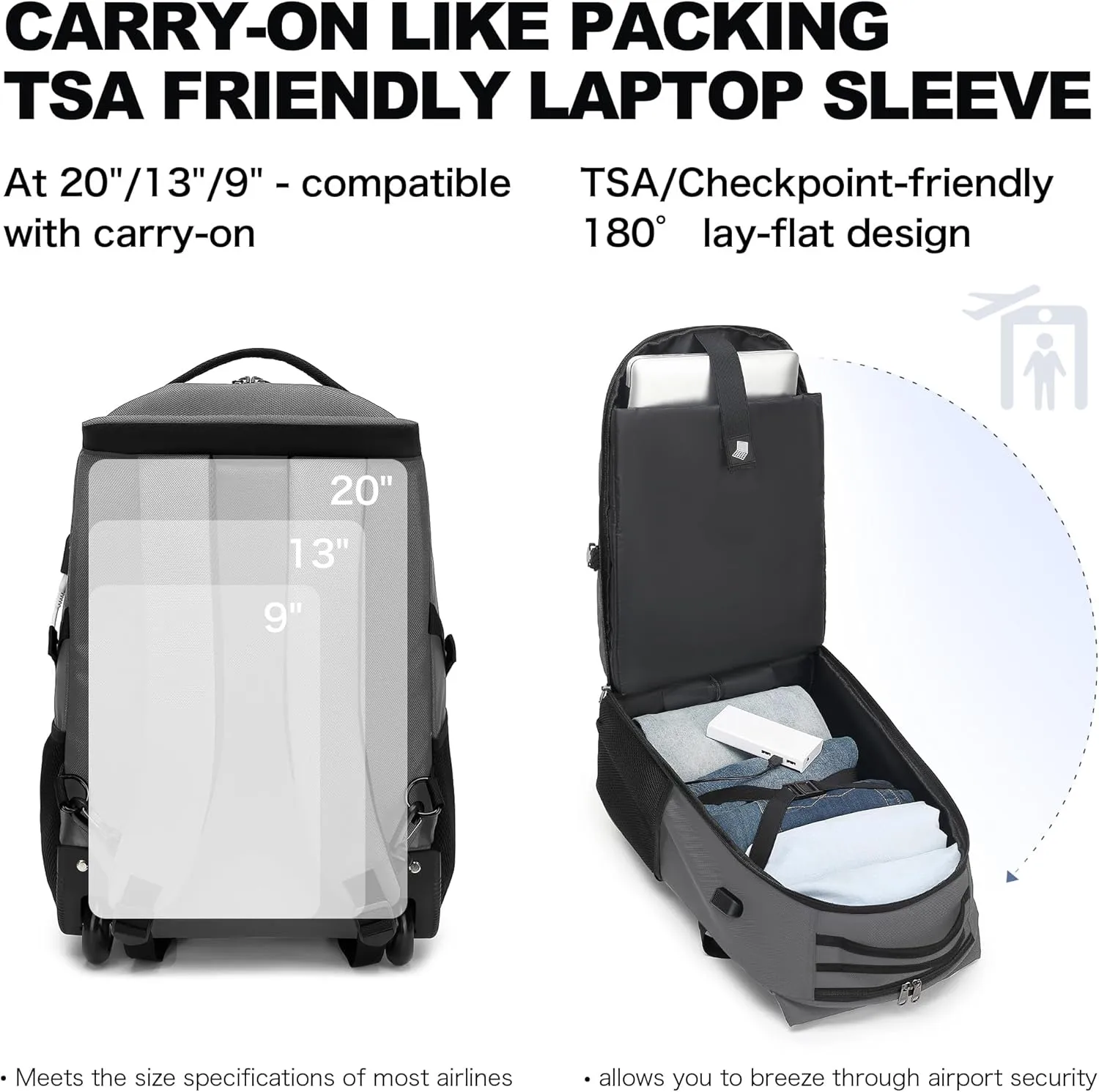 Boavan Rolling Backpack,Wheeled Backpack,Carry on Luggage Business Bag, Overnight College Computer Backpack Trolley Suitcase for Men Women Adults to TravelGray, 17.3