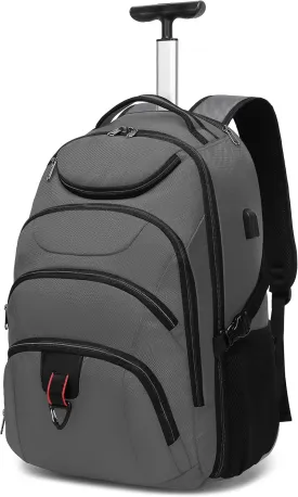 Boavan Rolling Backpack,Wheeled Backpack,Carry on Luggage Business Bag, Overnight College Computer Backpack Trolley Suitcase for Men Women Adults to TravelGray, 17.3