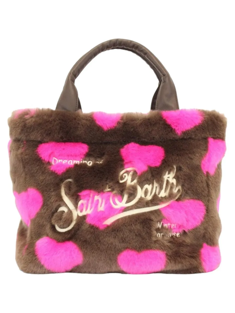Borsa a mano furry stampa cuori con tracolla