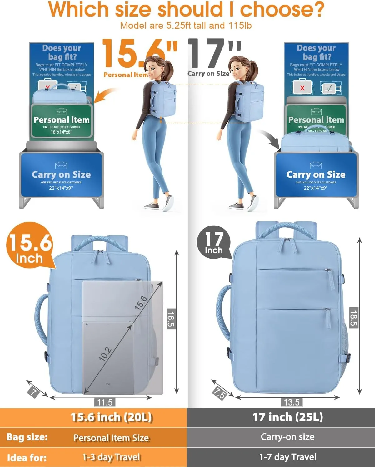 Capolo Travel Backpack for Women Men Waterproof Laptop Backpack Airlines Approved Carry On Backpack Bag Computer Bookbag for Business, Work, Traveling Fits 15.6 Inch Laptop(Blue)