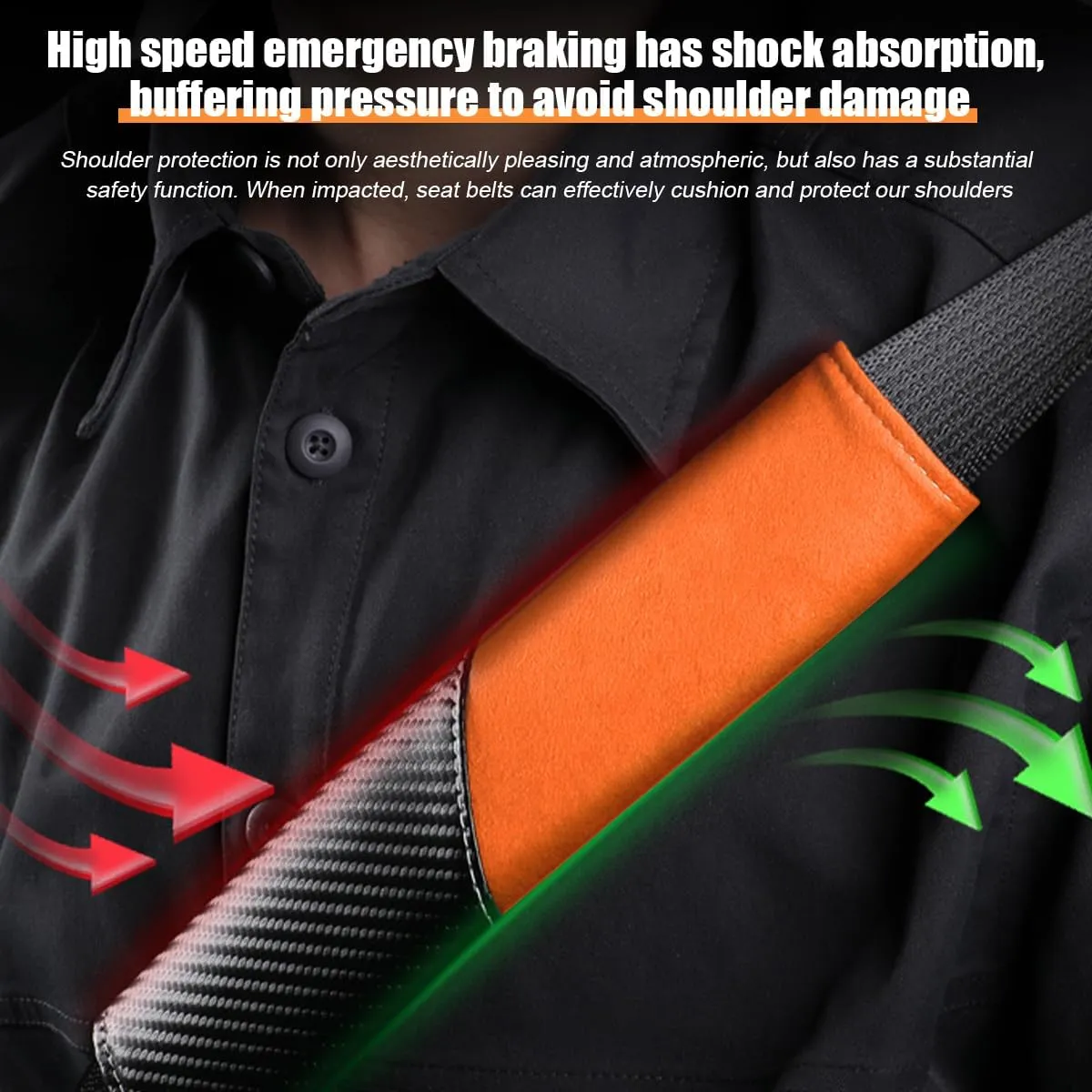 Car Seat Belt Cover, 2PCS Carbon Fiber & Suede Leather Soft Vehicle Seatbelt Strap Shoulder Pad, Breathable Auto Neck Cushion Protection Accessories, Universal Fit (Black/Orange)