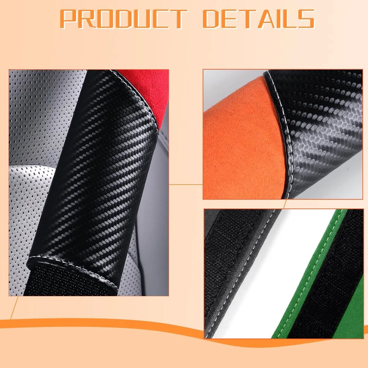 Car Seat Belt Cover, 2PCS Carbon Fiber & Suede Leather Soft Vehicle Seatbelt Strap Shoulder Pad, Breathable Auto Neck Cushion Protection Accessories, Universal Fit (Black/Orange)