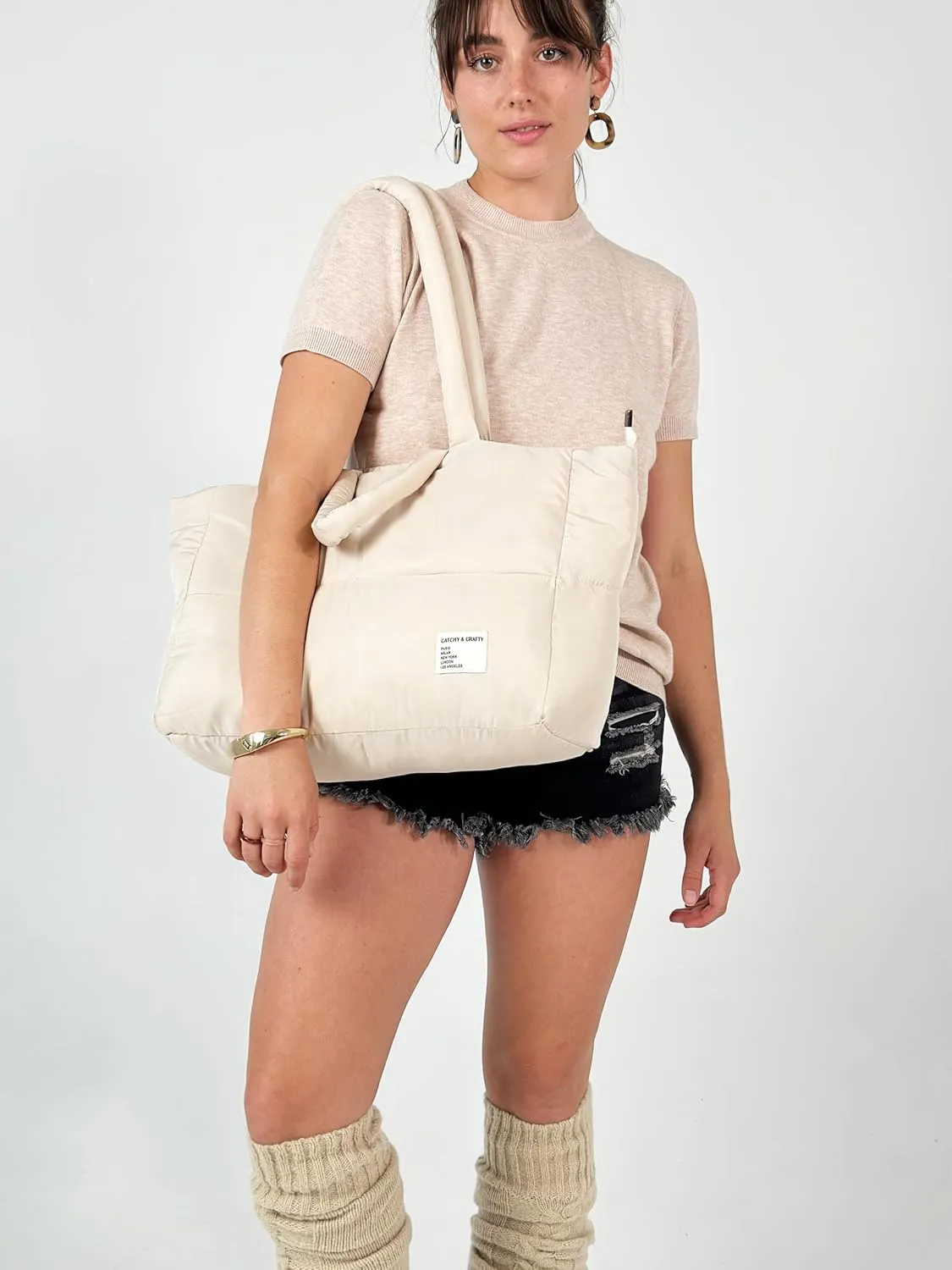 CATCHY & CRAFTY Puffer Tote Bag for Women Quilted Handbag Gym Bag for Workout Yoga Travel Padded Shoulder Bag