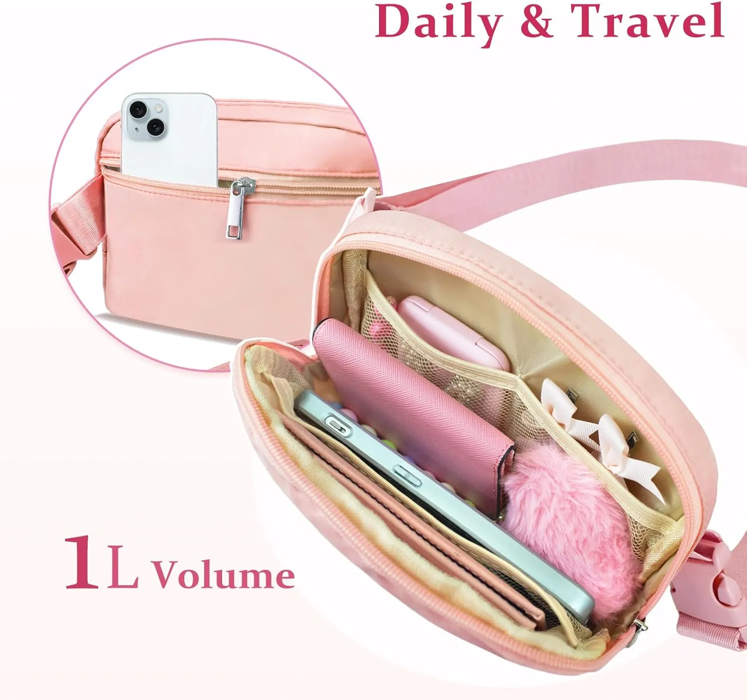 COSHAYSOO Pink Small Waist Fanny Pack Belt Bag with Initial Varsity Letter Crossbody Adjustable Strap for Granddaughter Daughter, Valentines Easter Gifts, Cross Body Travel Purse Vacation Pouch (E)