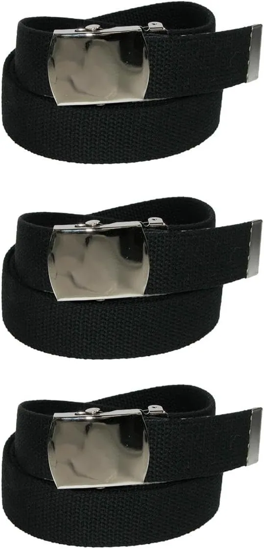 CTM Big & Tall Cotton Belt with Nickel Finish Buckle (Pack of 3)