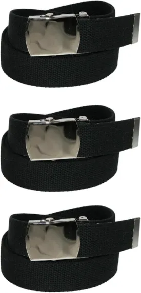 CTM Big & Tall Cotton Belt with Nickel Finish Buckle (Pack of 3)