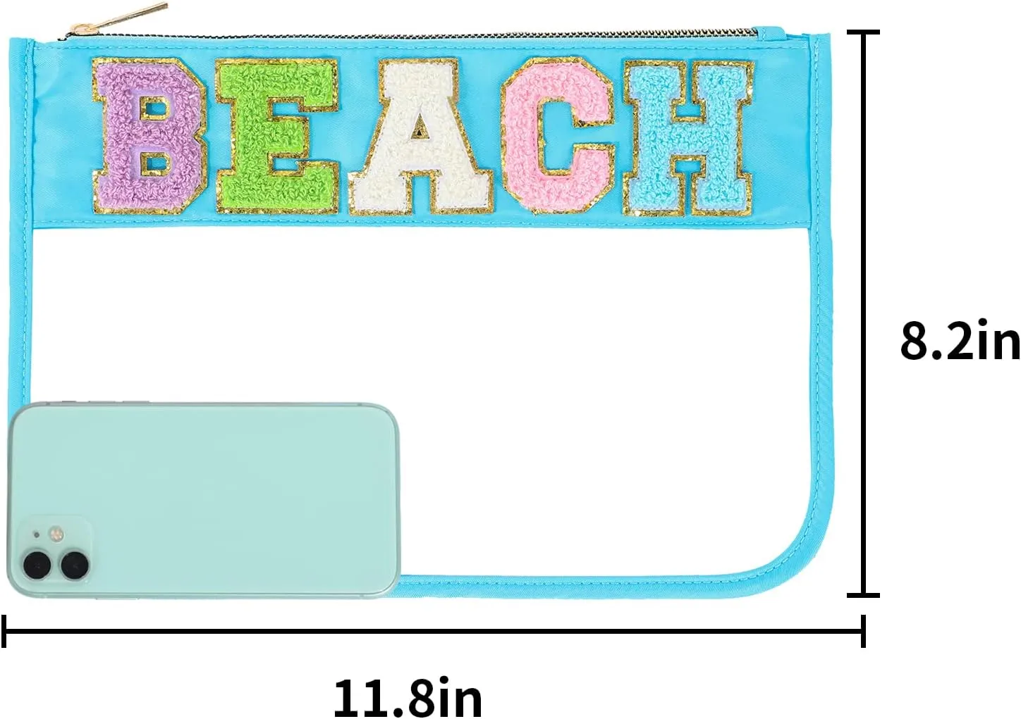 DYSHAYEN Chenille Letter Clear Zipper Pouch for Travel,Nylon Clear Cosmetic Bag,Makeup Travel Bag for Women Girls