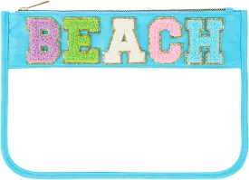DYSHAYEN Chenille Letter Clear Zipper Pouch for Travel,Nylon Clear Cosmetic Bag,Makeup Travel Bag for Women Girls
