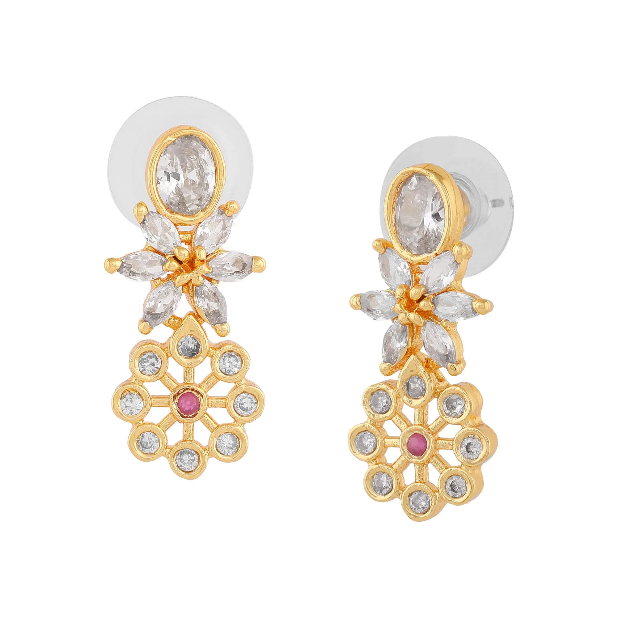 Estele Gold Plated CZ Flower Designer Earrings for Women