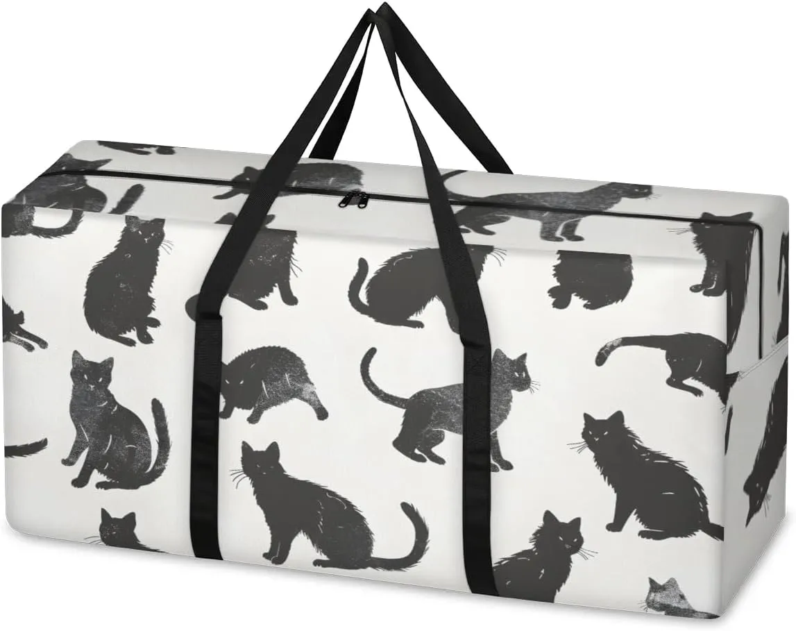 Extra Large Moving Bags Cats Printed Storage Bags with Handles and Zippers Large Packing Bags for Space Saving Storage Totes Moving Supplies