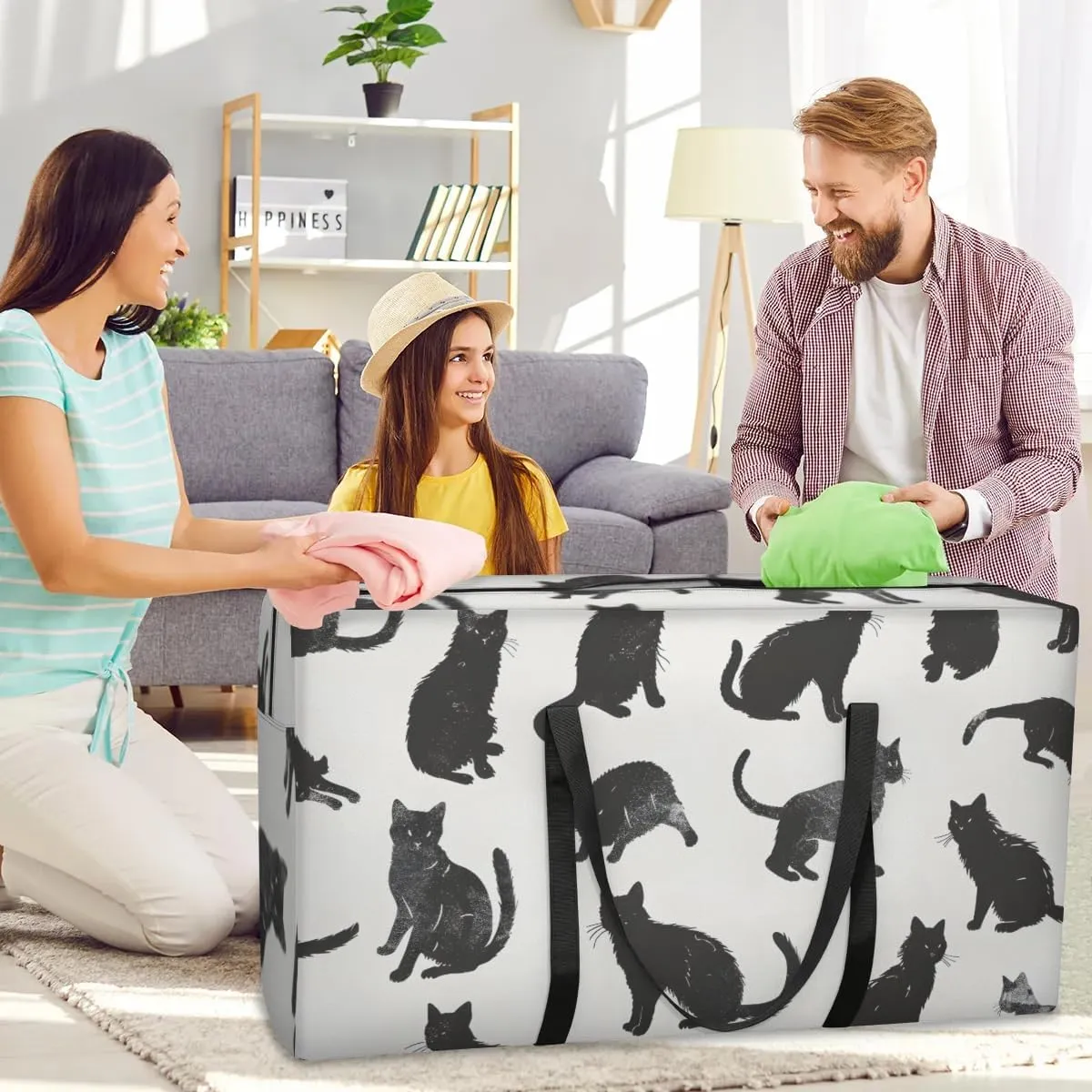 Extra Large Moving Bags Cats Printed Storage Bags with Handles and Zippers Large Packing Bags for Space Saving Storage Totes Moving Supplies
