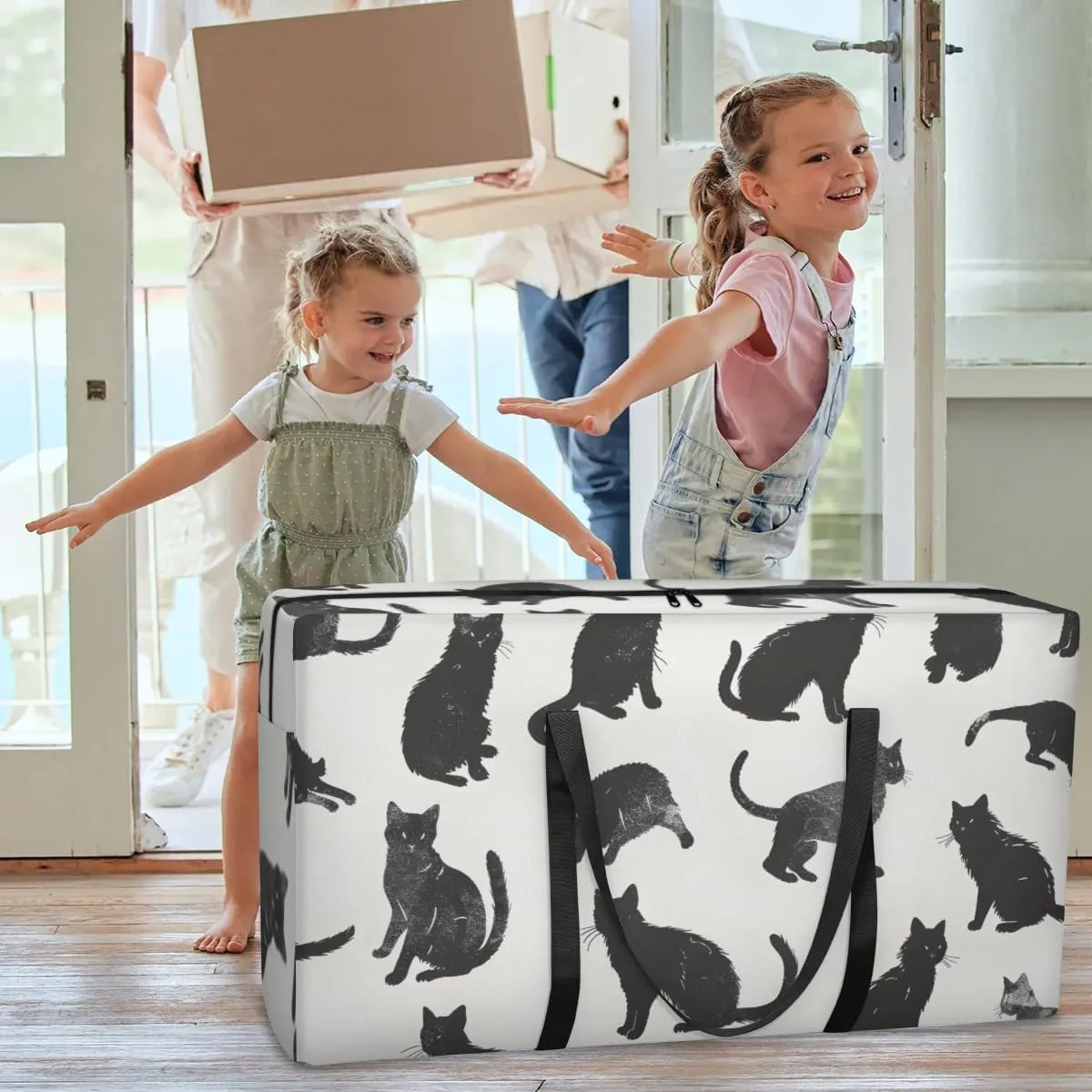 Extra Large Moving Bags Cats Printed Storage Bags with Handles and Zippers Large Packing Bags for Space Saving Storage Totes Moving Supplies