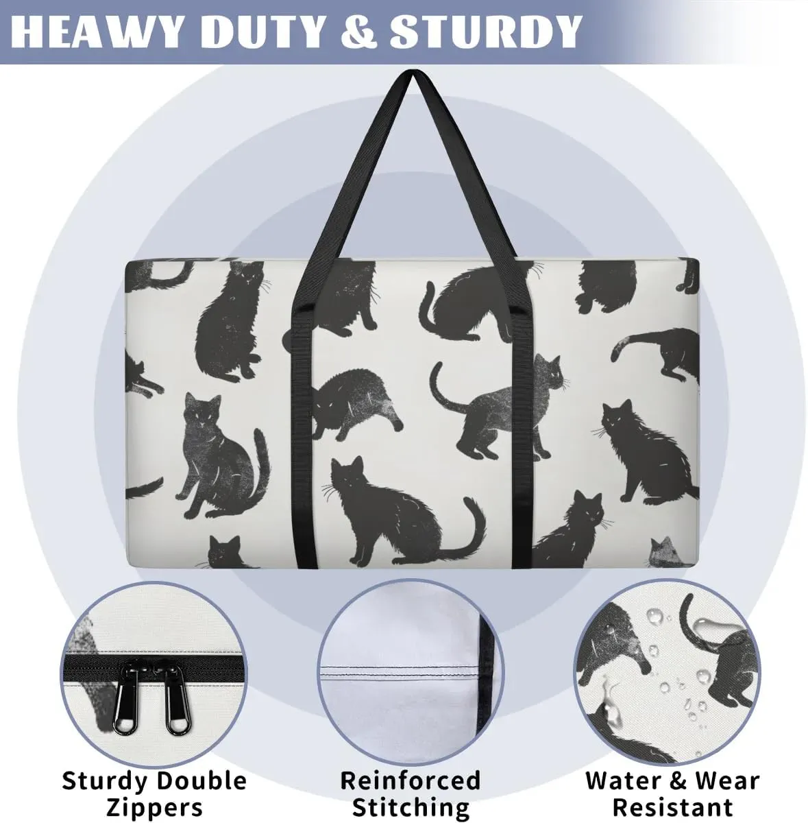 Extra Large Moving Bags Cats Printed Storage Bags with Handles and Zippers Large Packing Bags for Space Saving Storage Totes Moving Supplies