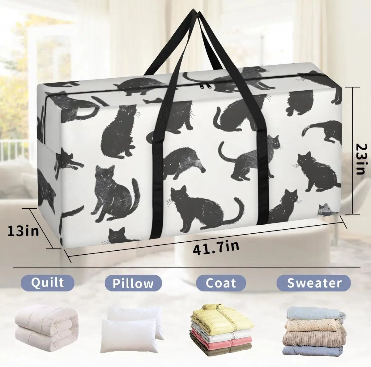 Extra Large Moving Bags Cats Printed Storage Bags with Handles and Zippers Large Packing Bags for Space Saving Storage Totes Moving Supplies