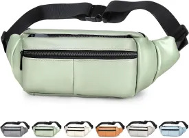 Fanny Packs for Women Plus Size, PU Leather Fanny Pack Running Belt Bag for Women with Card Slots, Black Waist Bags Crossbody Waist Pack Hip Bum Bag for Travel Workout Hiking Disney Beige Brown Green