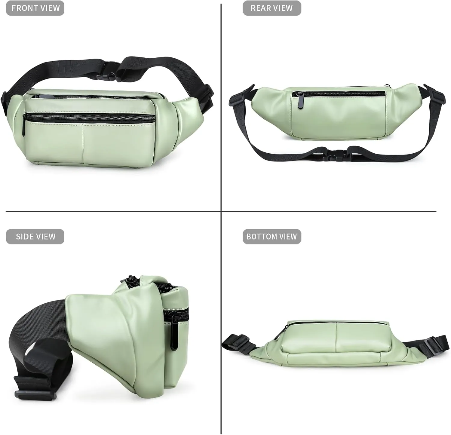 Fanny Packs for Women Plus Size, PU Leather Fanny Pack Running Belt Bag for Women with Card Slots, Black Waist Bags Crossbody Waist Pack Hip Bum Bag for Travel Workout Hiking Disney Beige Brown Green