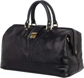 Full Grain Leather Duffel Luggage Travel Bag For Men And Women Travelling Holiday Overnight Weekend Cabin Duffel Foldable (Black)