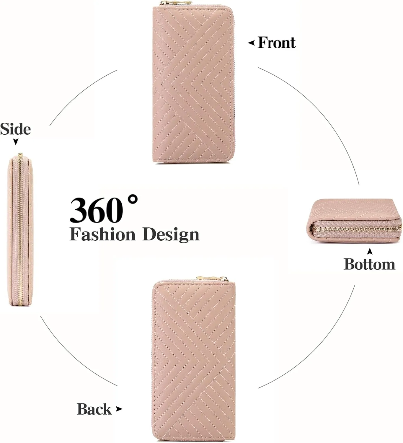 GAEKEAO Wallet for Women Embroidered Wallets Clutch RFID Blocking Leather Large Capacity Credit Card Holder Ladies Purses with Zipper Coins Pocket