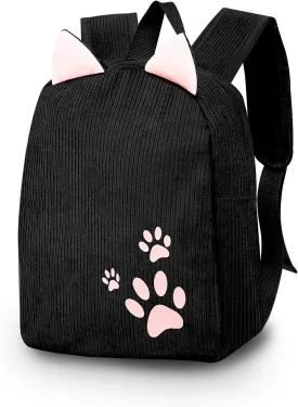 Girls Backpack, Corduroy Cute Small Backpacks for Girls and Women, Delicate Girls Backpack Purse for Travel (black)
