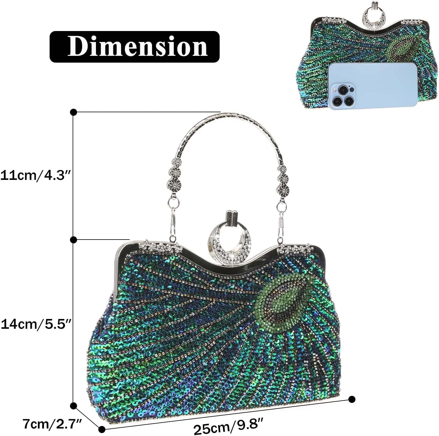 GUOZI Women's Vintage Beaded Sequin Peacock Clutch Purse Handmade Crossbody Evening Bag Handbag For Wedding Party Prom