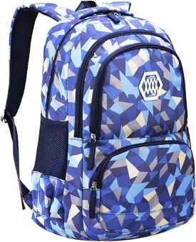 JiaYou Girl Geometric Printed Primary Junior High University School Bag Bookbag Backpack(2# Blue,19 L)