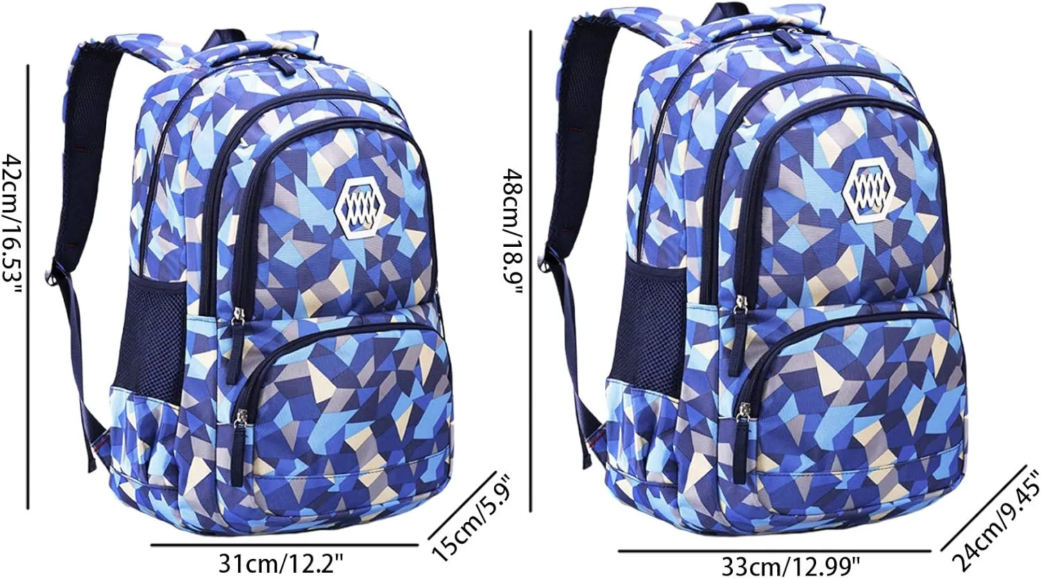 JiaYou Girl Geometric Printed Primary Junior High University School Bag Bookbag Backpack(2# Blue,19 L)