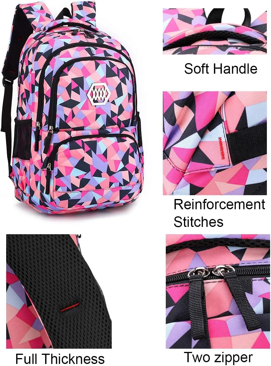 JiaYou Girl Geometric Printed Primary Junior High University School Bag Bookbag Backpack(2# Blue,19 L)