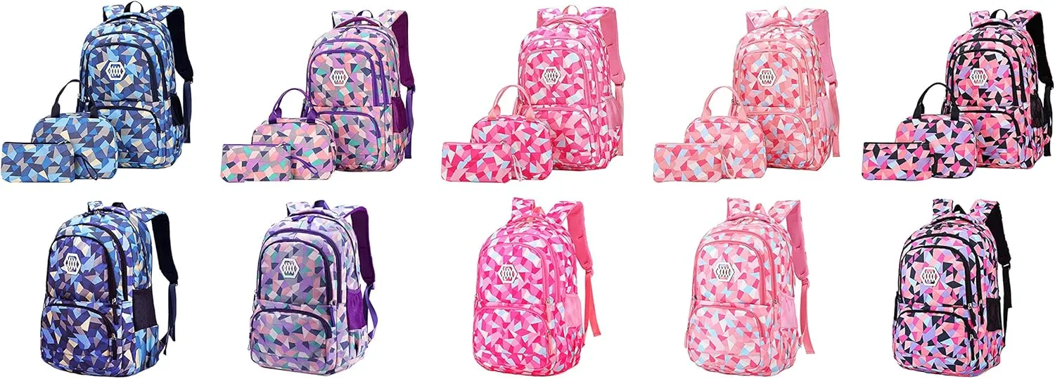 JiaYou Girl Geometric Printed Primary Junior High University School Bag Bookbag Backpack(2# Blue,19 L)