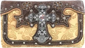 Justin West Embroidery Floral Silver Cross Concealed Carry Handbag Purse Wallet