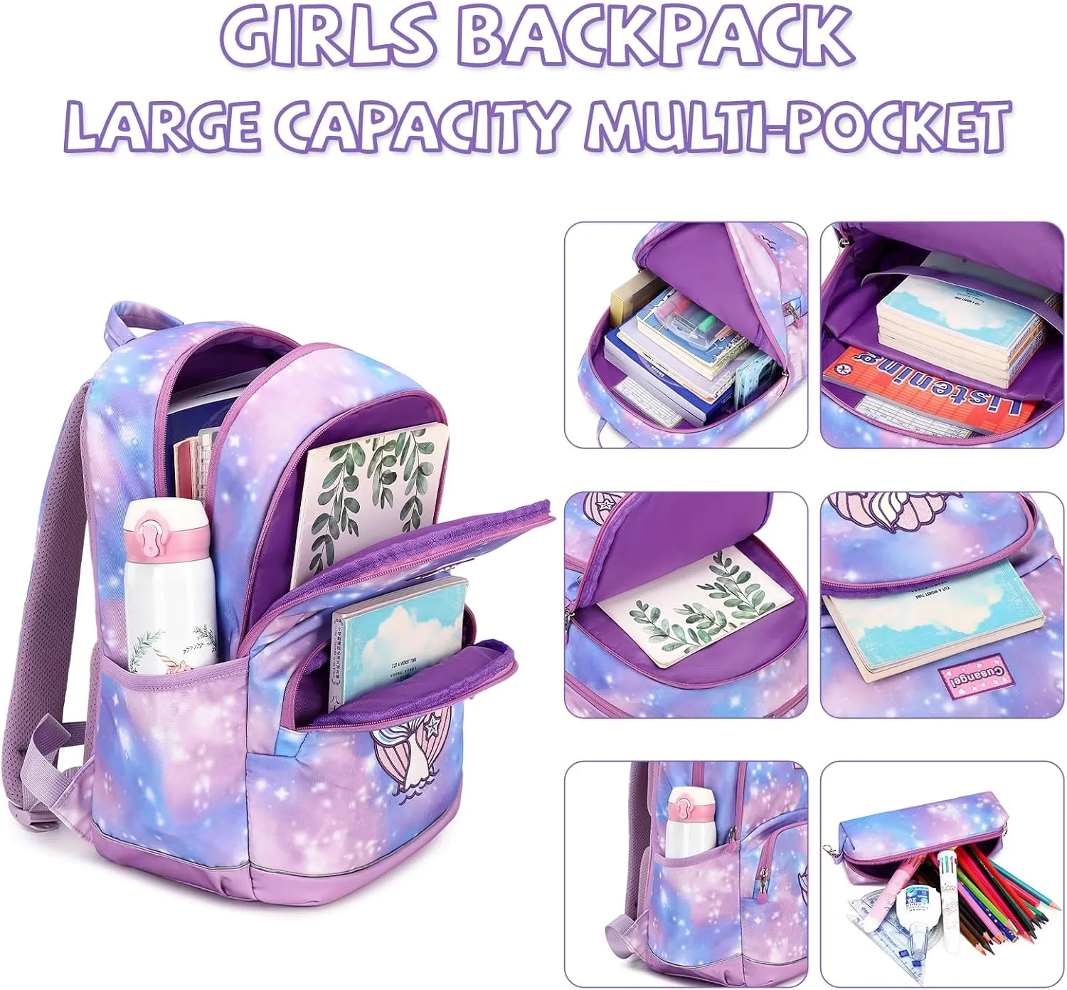 Kids Backpack for Girls Preschool Elementary Kindergarten School Bag 15.6 Multifunctional Cute Large Capacity