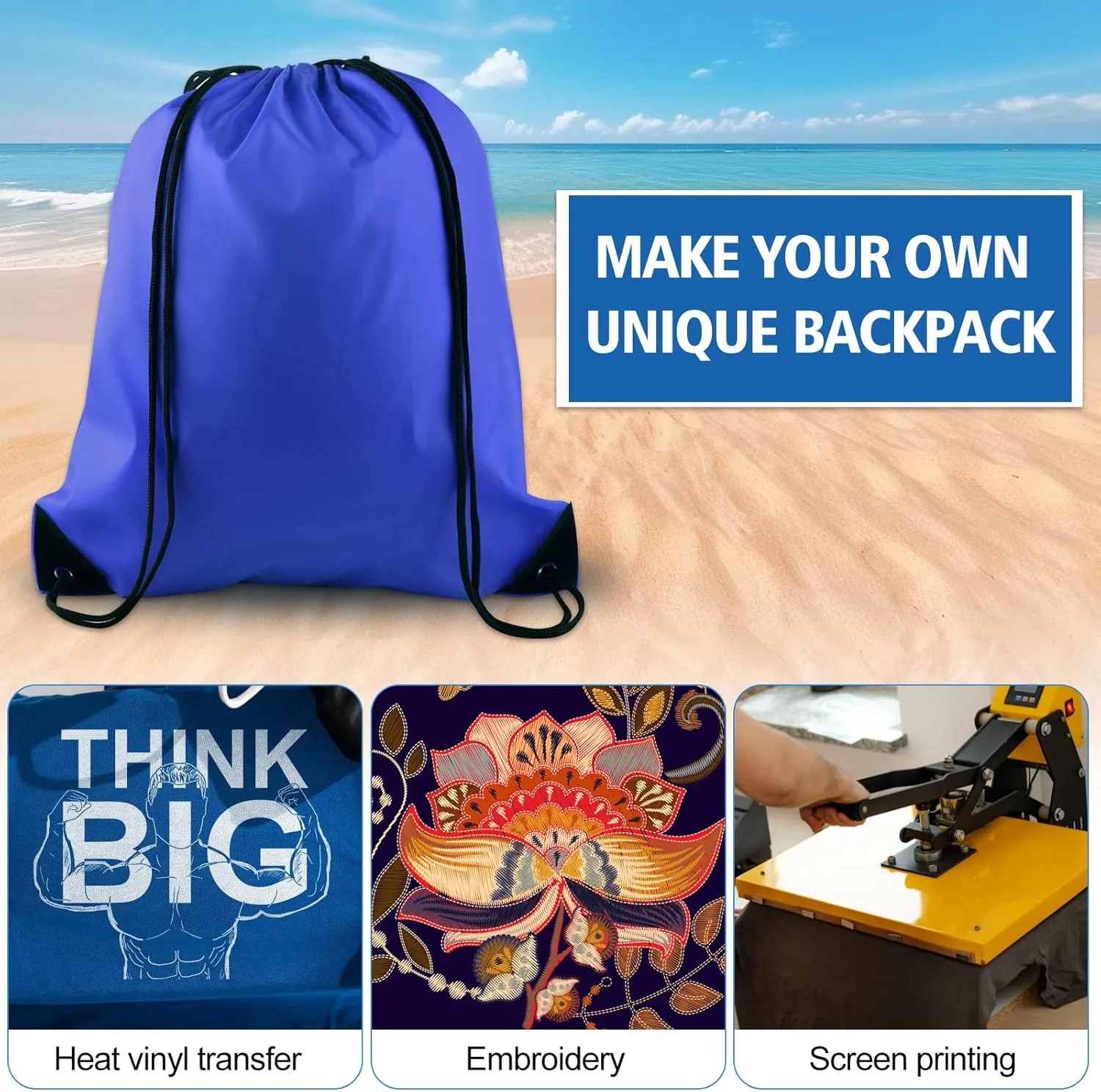 KUUQA 2 Pcs Drawstring Backpack Bags Sports Cinch Sack String Backpack Storage Bags for School Gym Traveling (Blue)